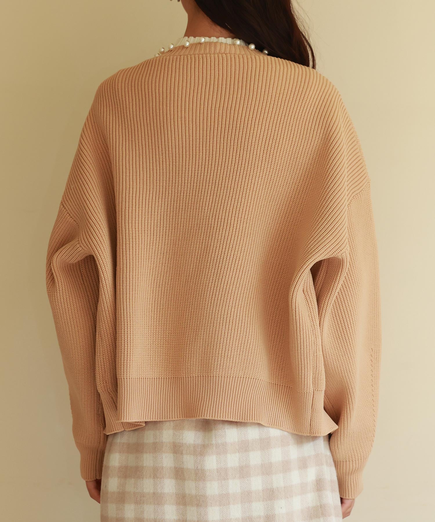 畦編みパールニットカーディガンsdpxyf2953 ライトブラウン