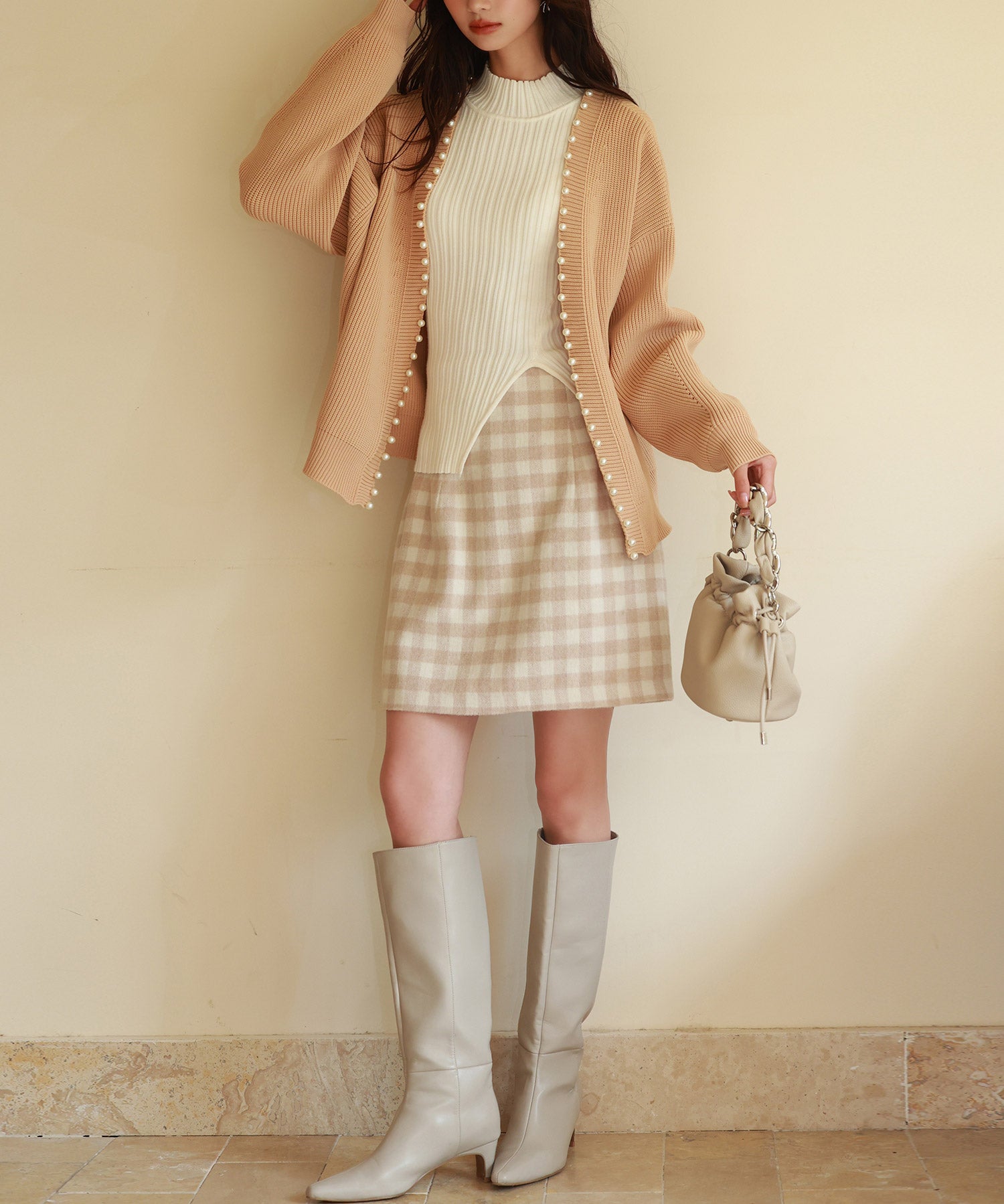 畦編みパールニットカーディガンsdpxyf2953 ライトブラウン