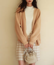 畦編みパールニットカーディガンsdpxyf2953 ライトブラウン