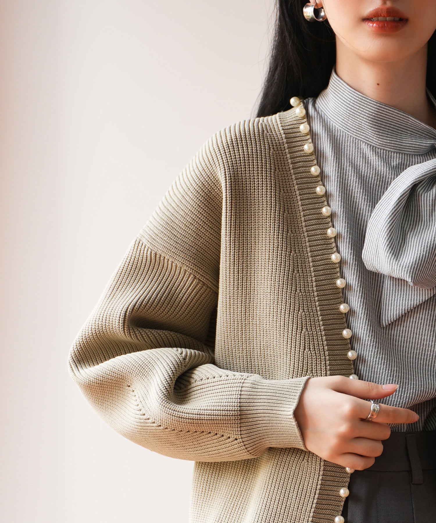 畦編みパールニットカーディガンsdpxyf2953 モカ