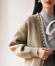 畦編みパールニットカーディガンsdpxyf2953 モカ