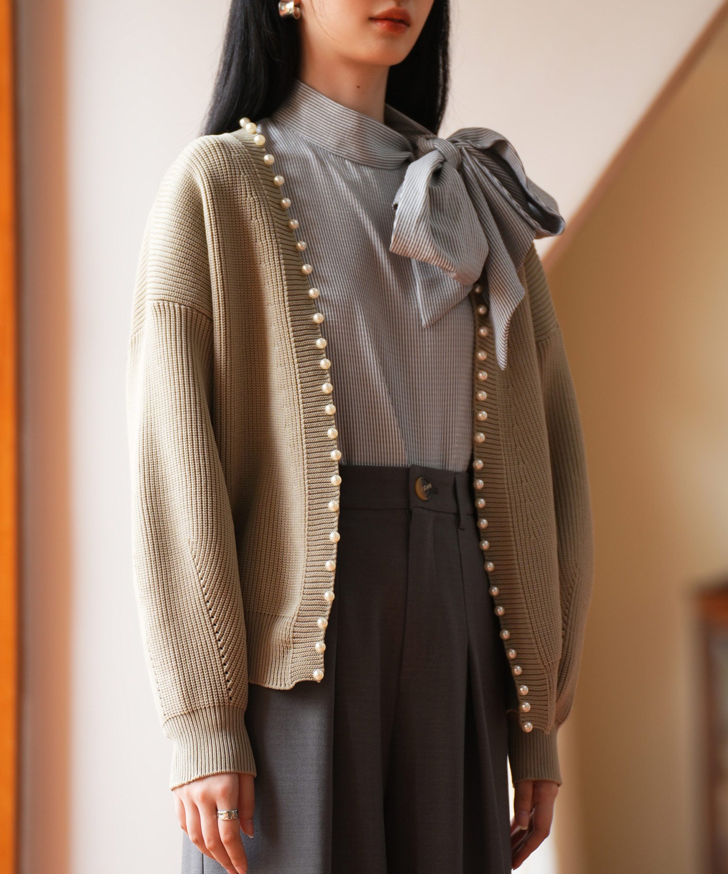 畦編みパールニットカーディガンsdpxyf2953 モカ