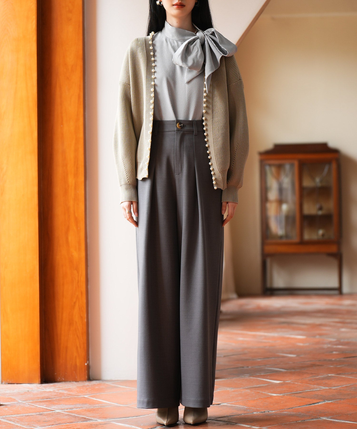 畦編みパールニットカーディガンsdpxyf2953 モカ