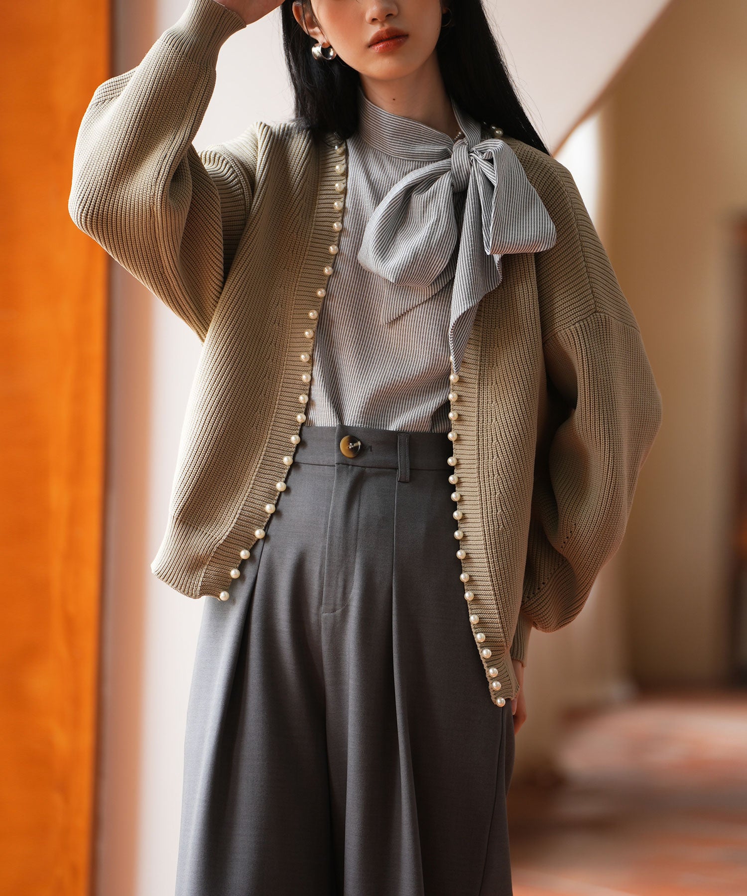 畦編みパールニットカーディガンsdpxyf2953 モカ