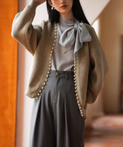 畦編みパールニットカーディガンsdpxyf2953 モカ