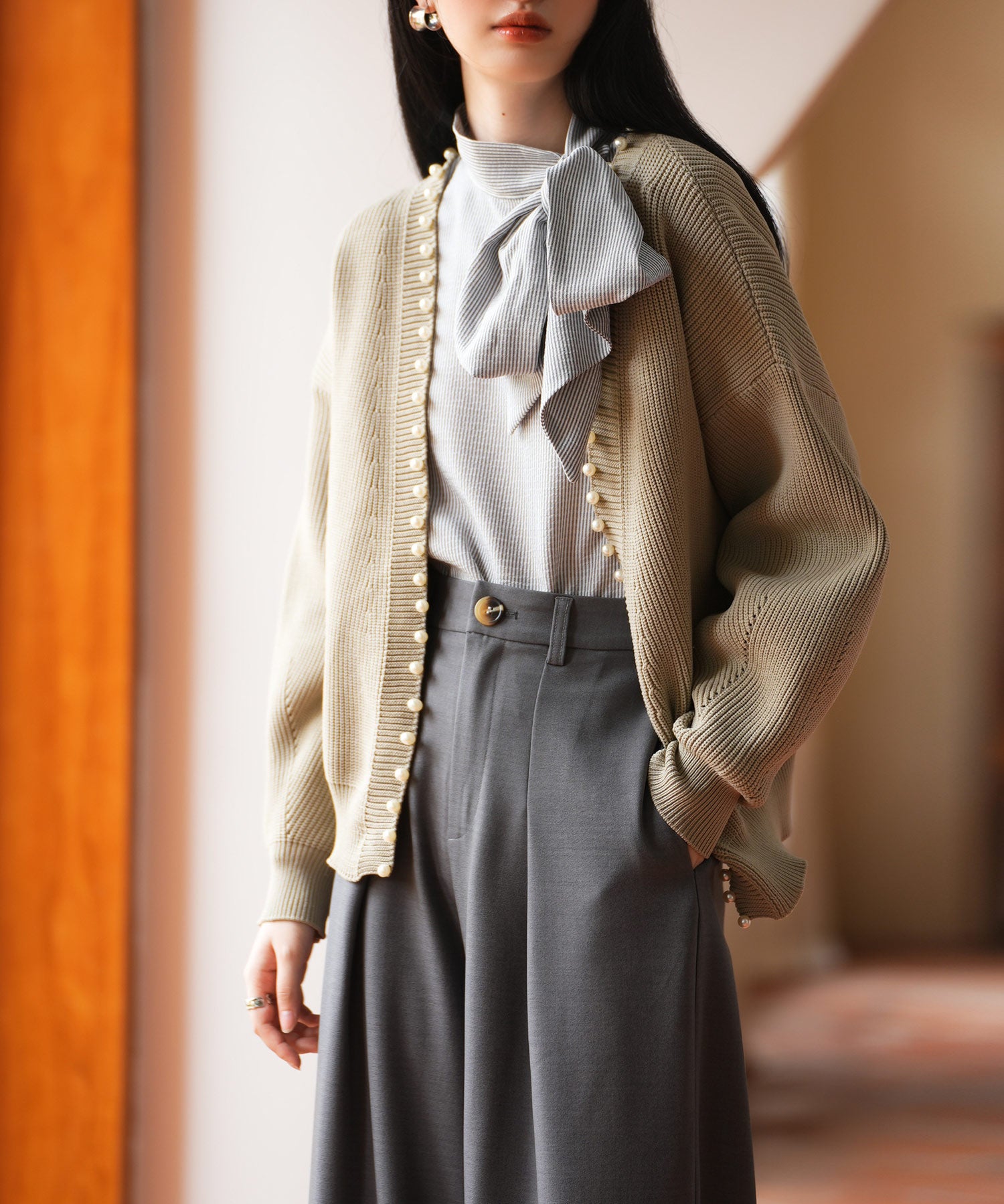 畦編みパールニットカーディガンsdpxyf2953 モカ