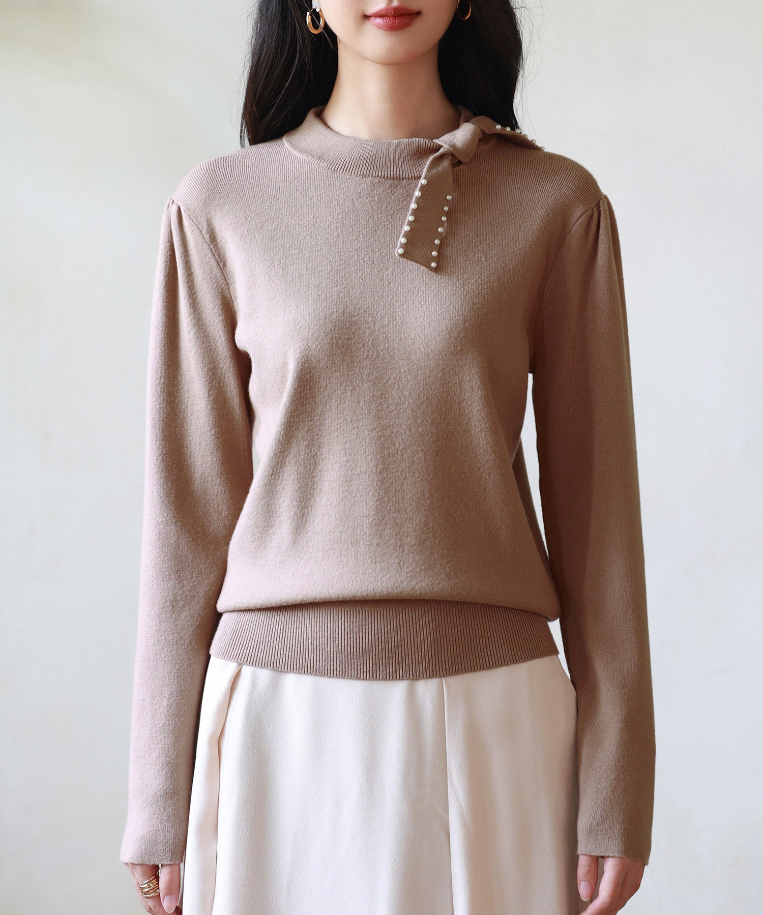 首元パールリボンハイゲージニットプルオーバーsdpxyf2966-103-17