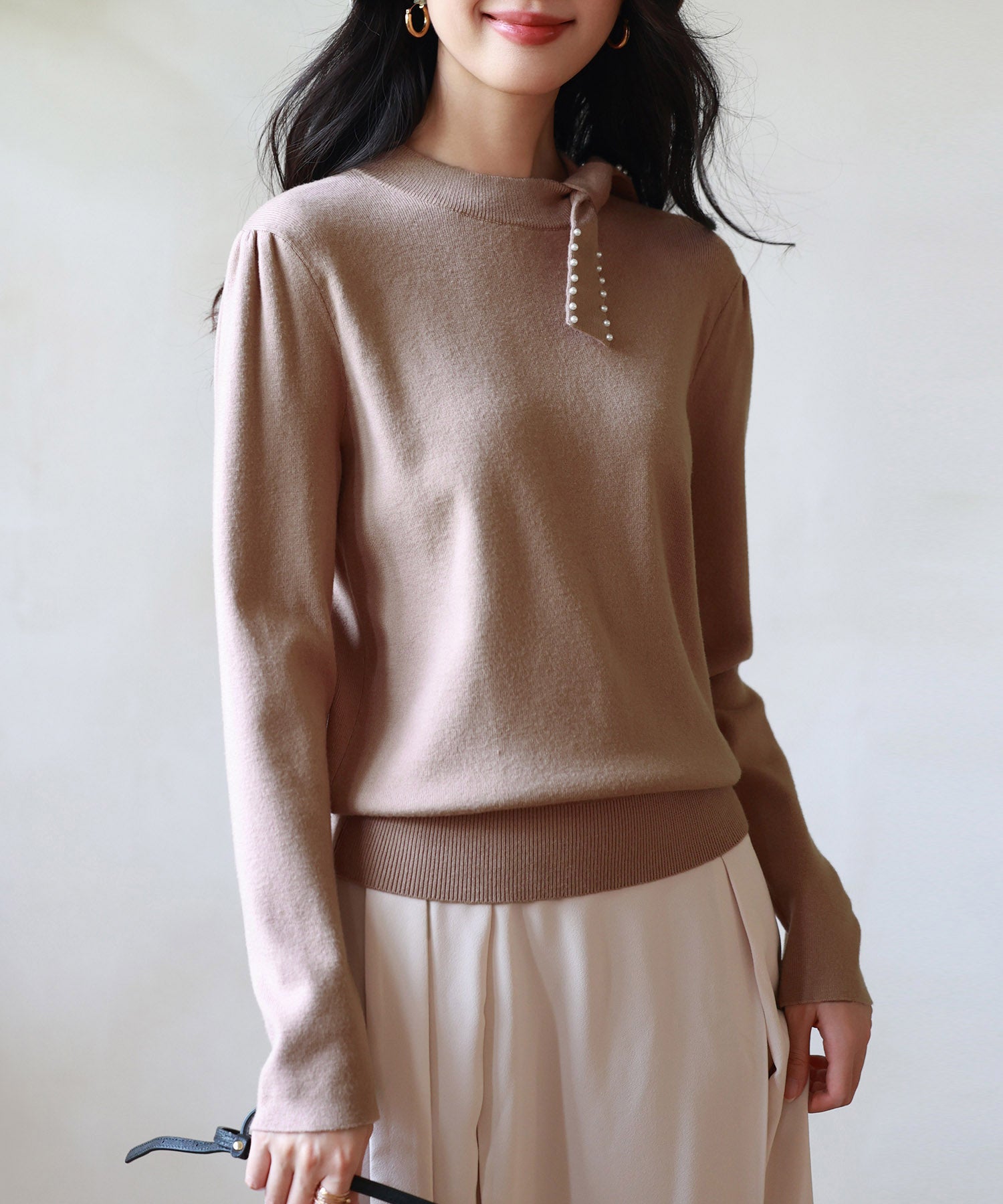 首元パールリボンハイゲージニットプルオーバーsdpxyf2966