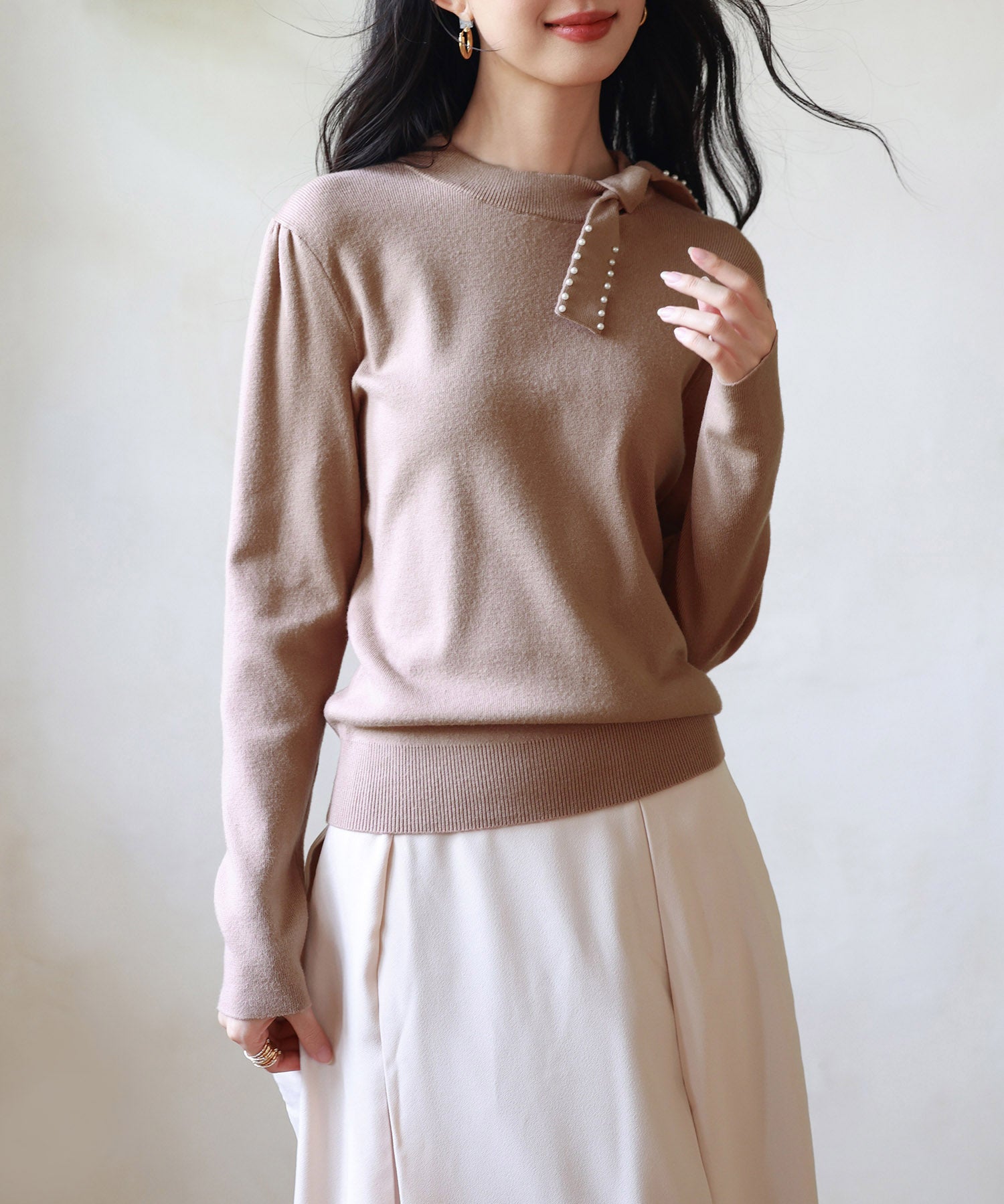 首元パールリボンハイゲージニットプルオーバーsdpxyf2966