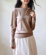 首元パールリボンハイゲージニットプルオーバーsdpxyf2966