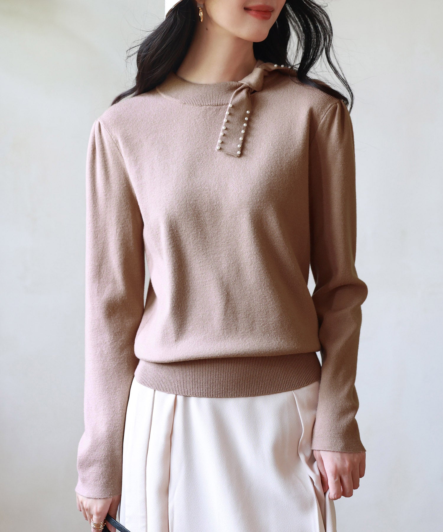 首元パールリボンハイゲージニットプルオーバーsdpxyf2966