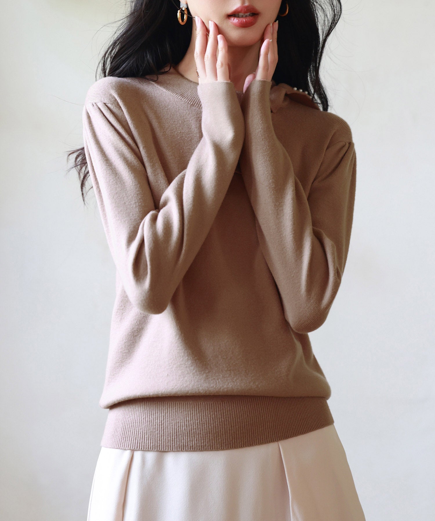 首元パールリボンハイゲージニットプルオーバーsdpxyf2966