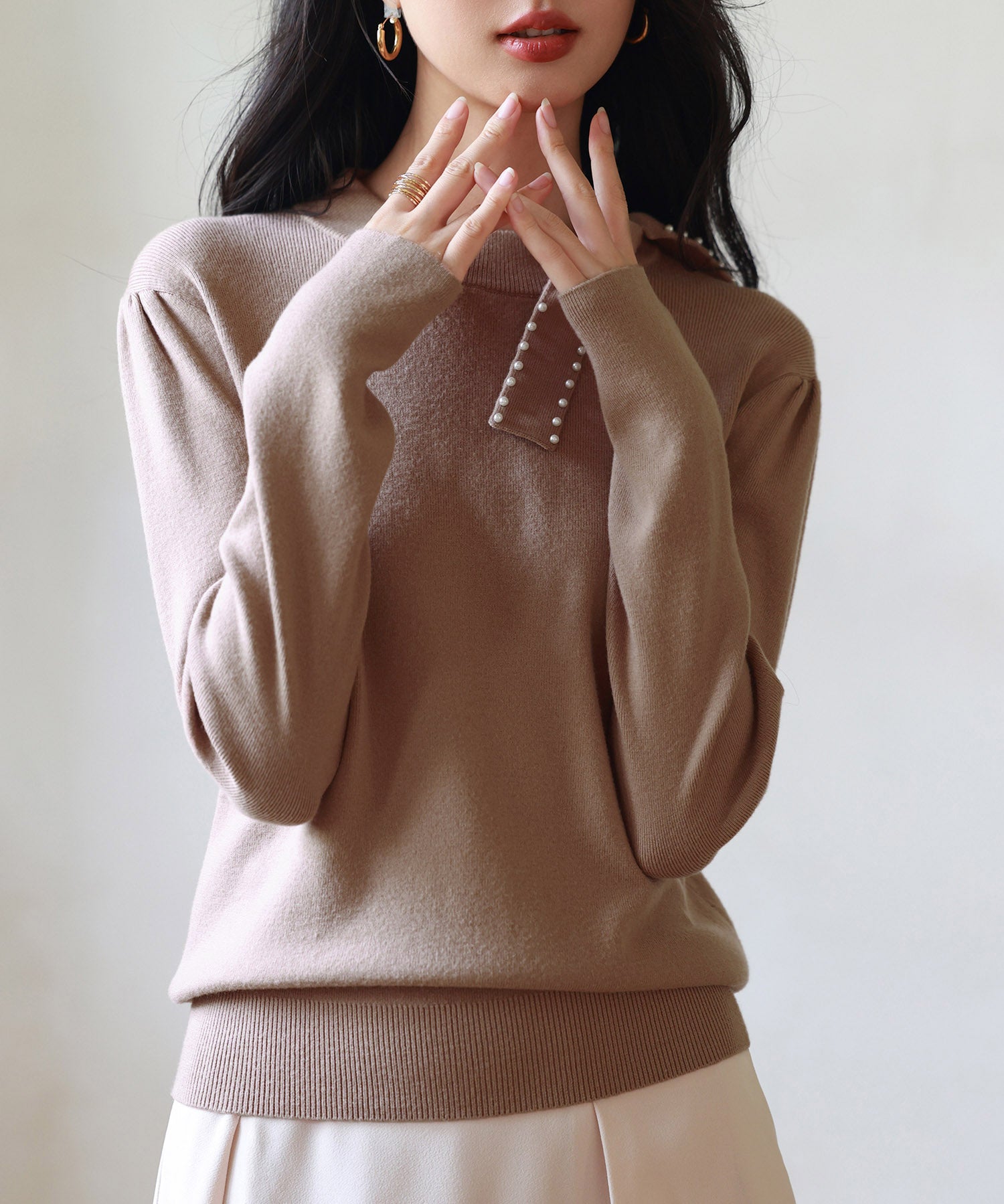 首元パールリボンハイゲージニットプルオーバーsdpxyf2966