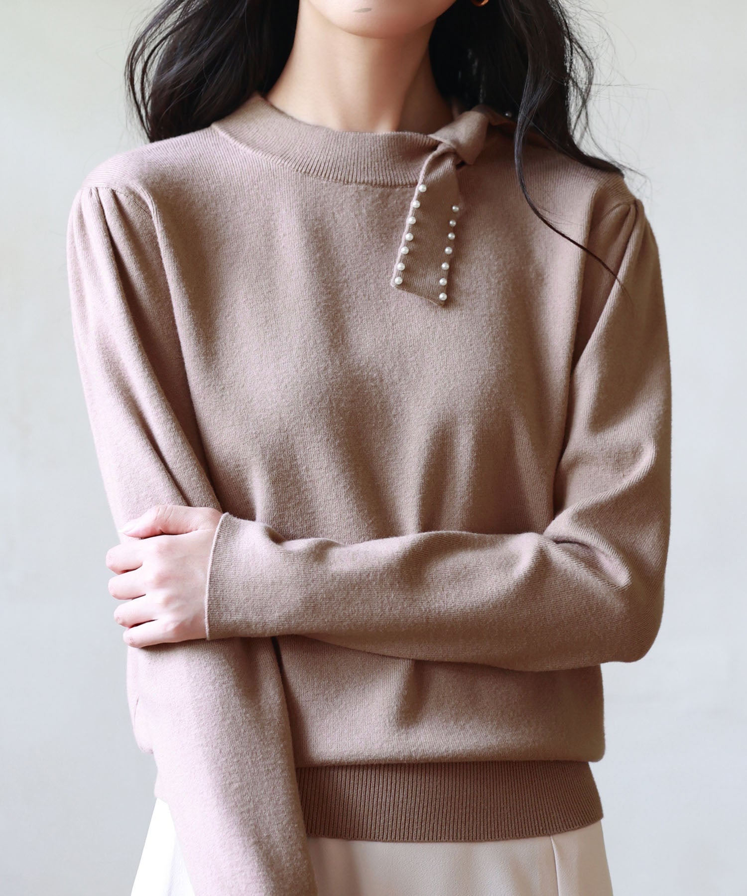 首元パールリボンハイゲージニットプルオーバーsdpxyf2966