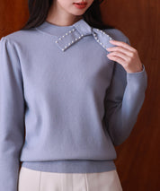 首元パールリボンハイゲージニットプルオーバーsdpxyf2966