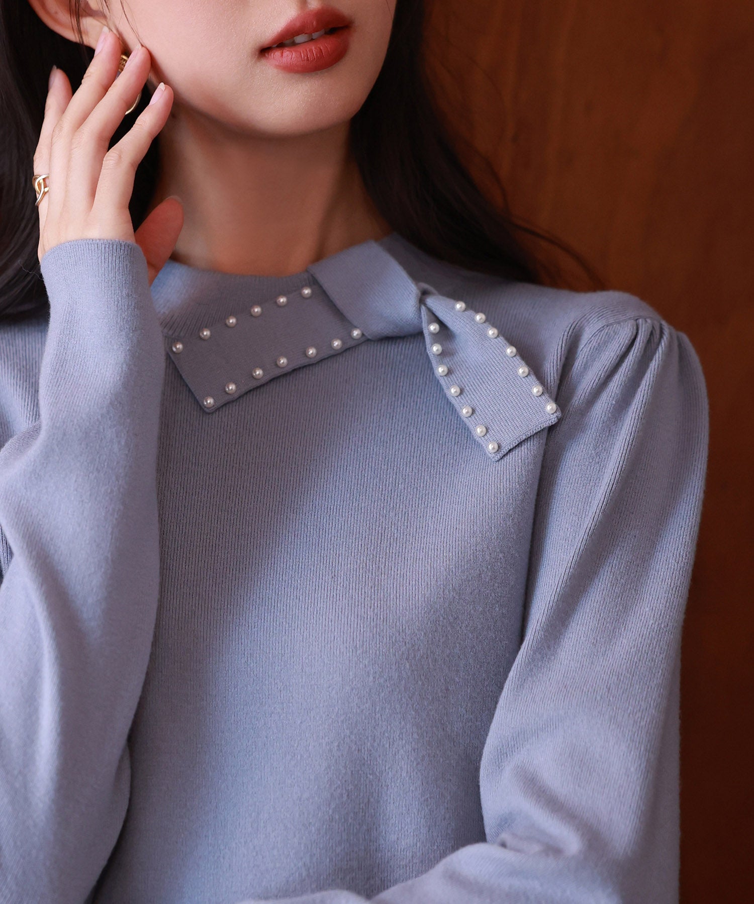 首元パールリボンハイゲージニットプルオーバーsdpxyf2966