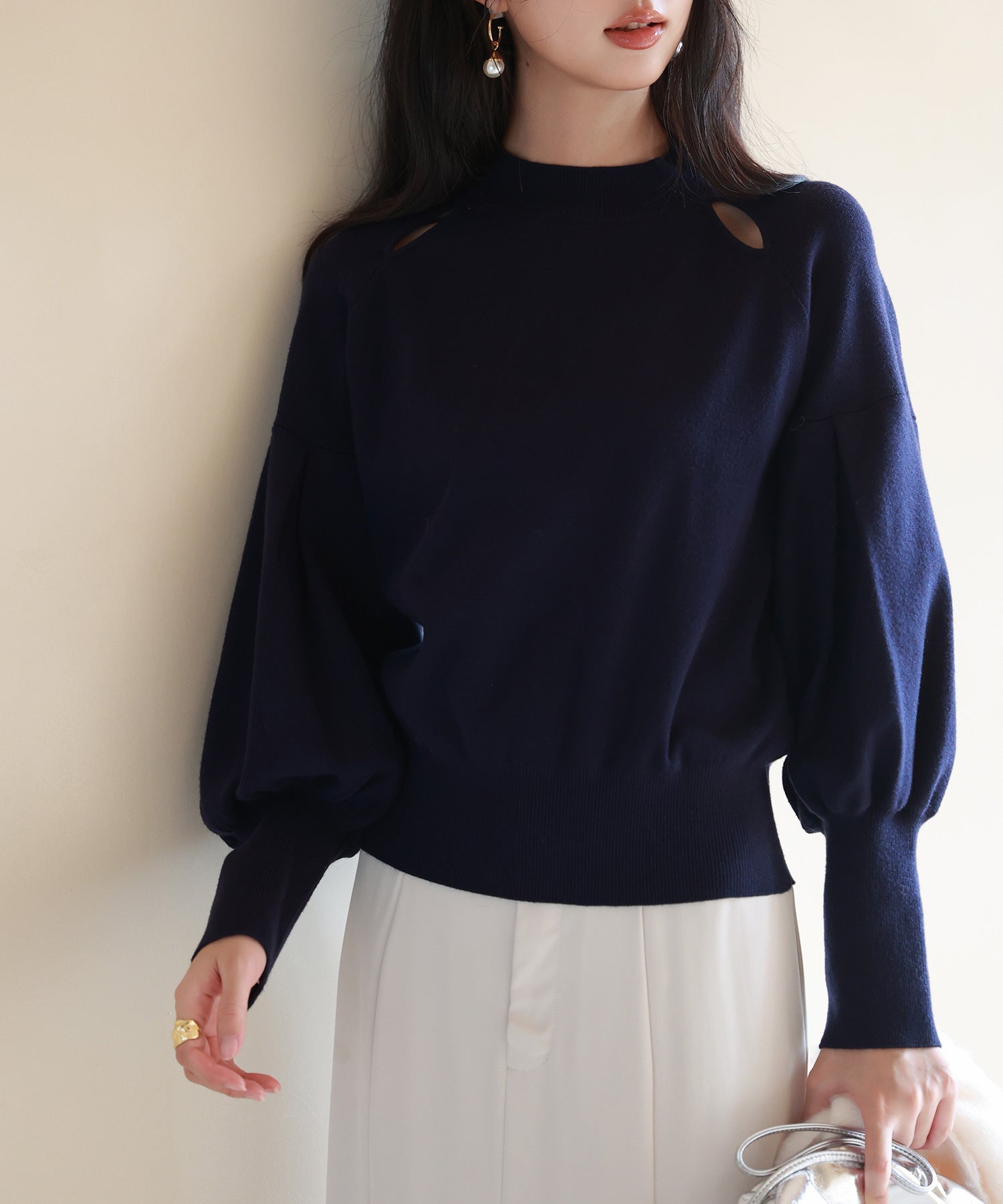 ふんわりスリープニットプルオーバーsdpxyf2972 ネイビー