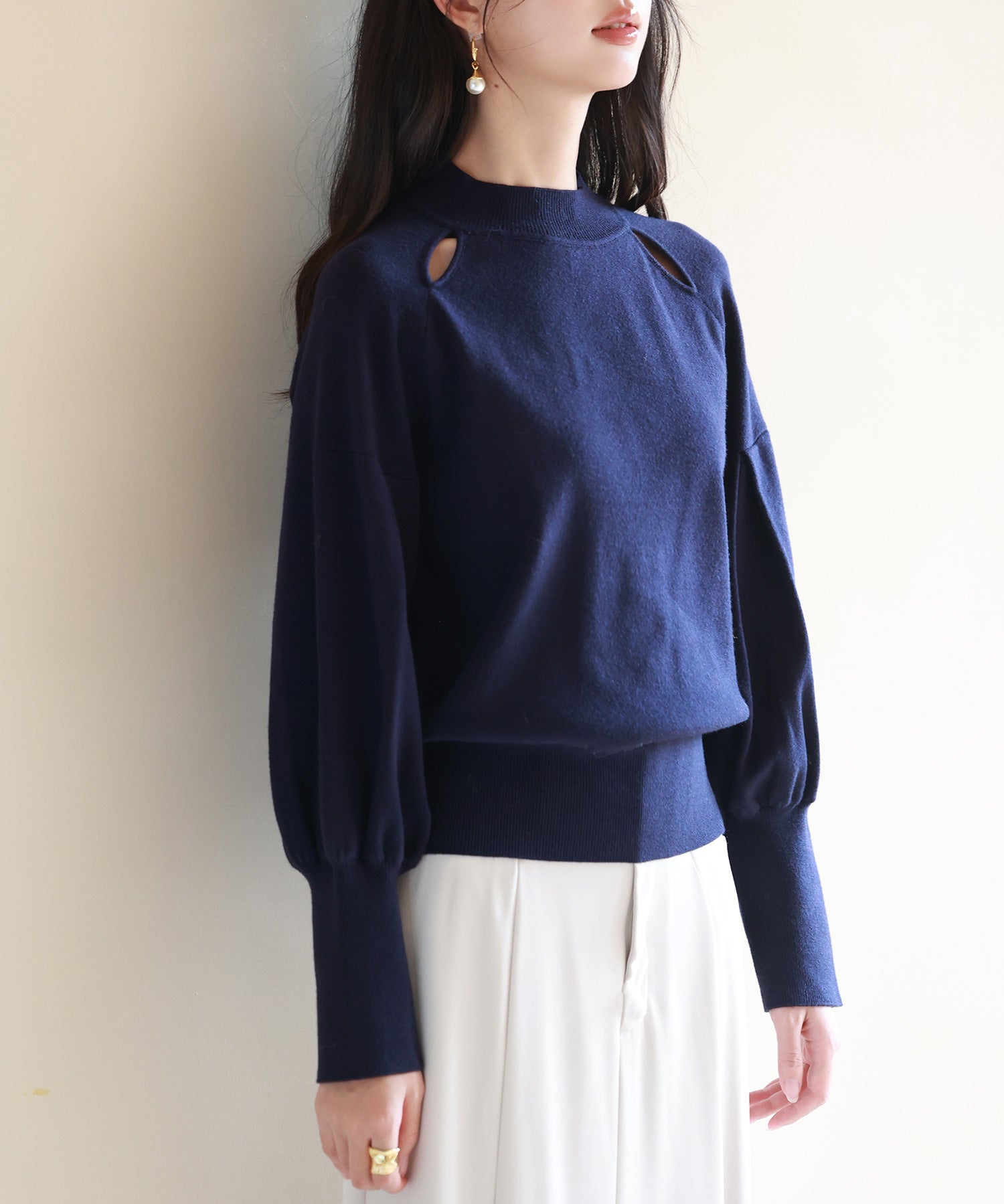 ふんわりスリープニットプルオーバーsdpxyf2972 ネイビー