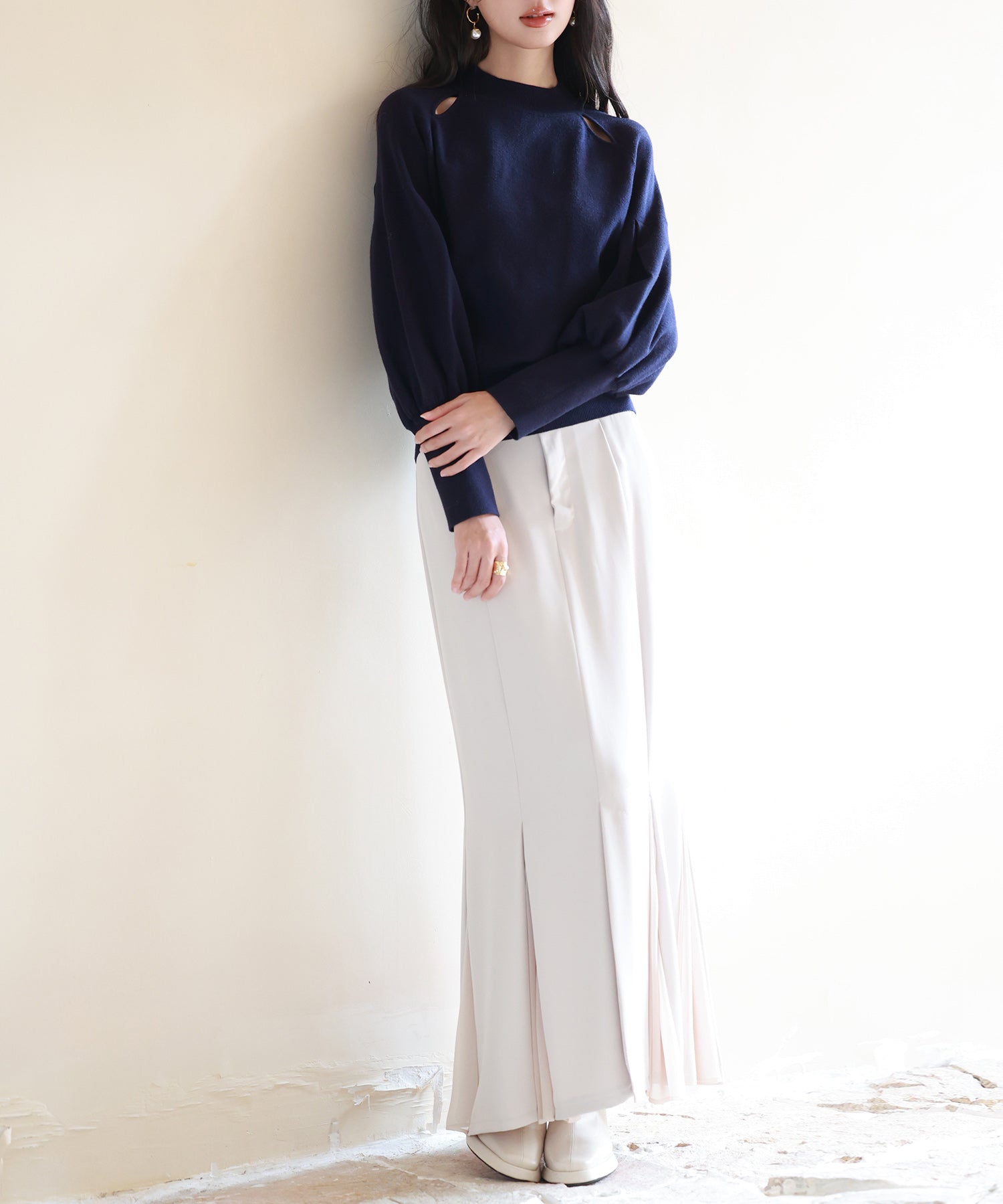 ふんわりスリープニットプルオーバーsdpxyf2972 ネイビー