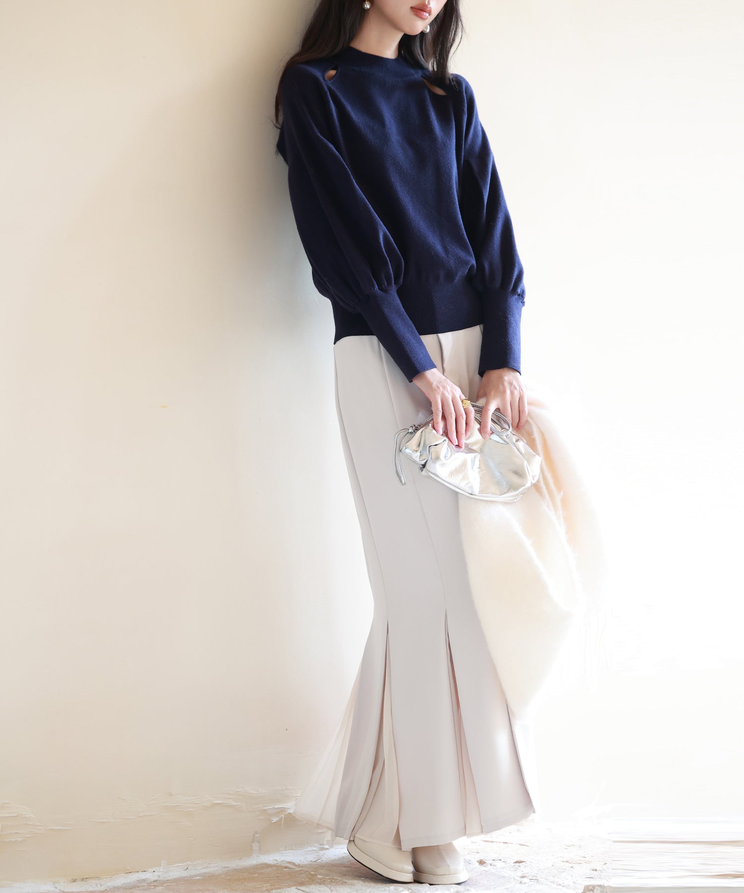 ふんわりスリープニットプルオーバーsdpxyf2972 ネイビー