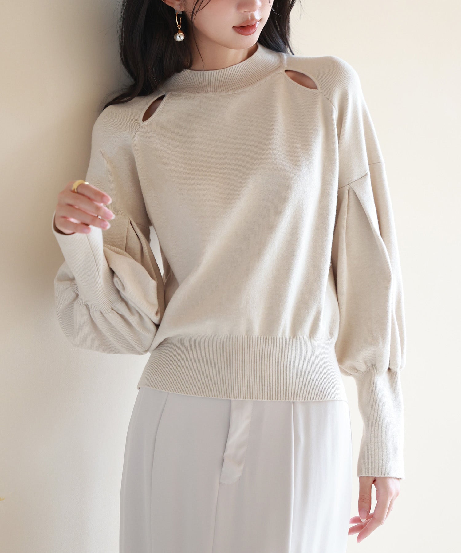 ふんわりスリープニットプルオーバーsdpxyf2972 アイボリー