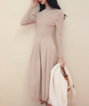 プチハイネックミモレ丈ワンピースsdpxyf2978 ベージュ