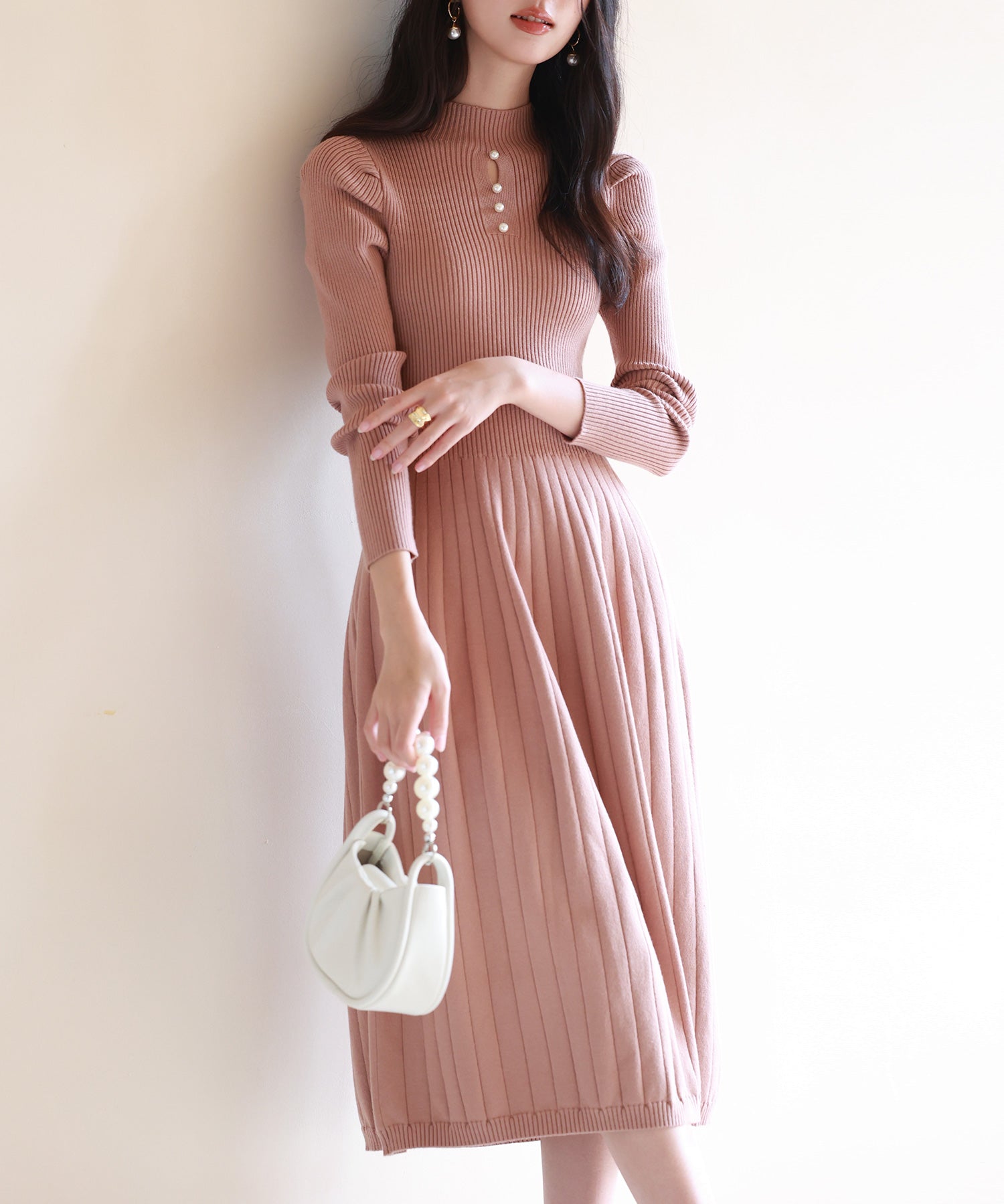 プチハイネックミモレ丈ワンピースsdpxyf2978 ブラウン