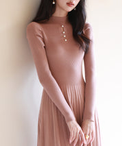 プチハイネックミモレ丈ワンピースsdpxyf2978 ブラウン