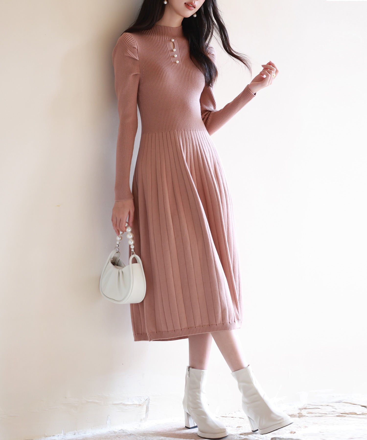 プチハイネックミモレ丈ワンピースsdpxyf2978 ブラウン