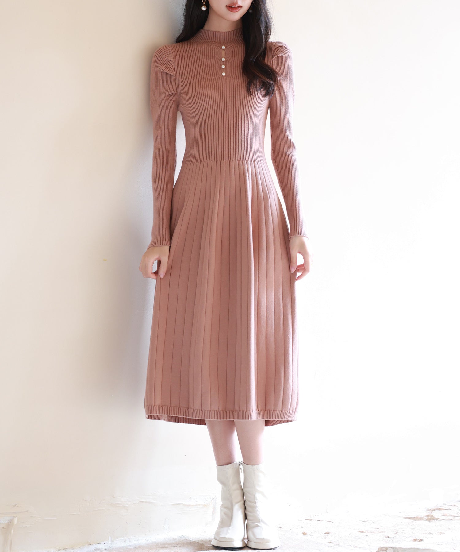 プチハイネックミモレ丈ワンピースsdpxyf2978 ブラウン