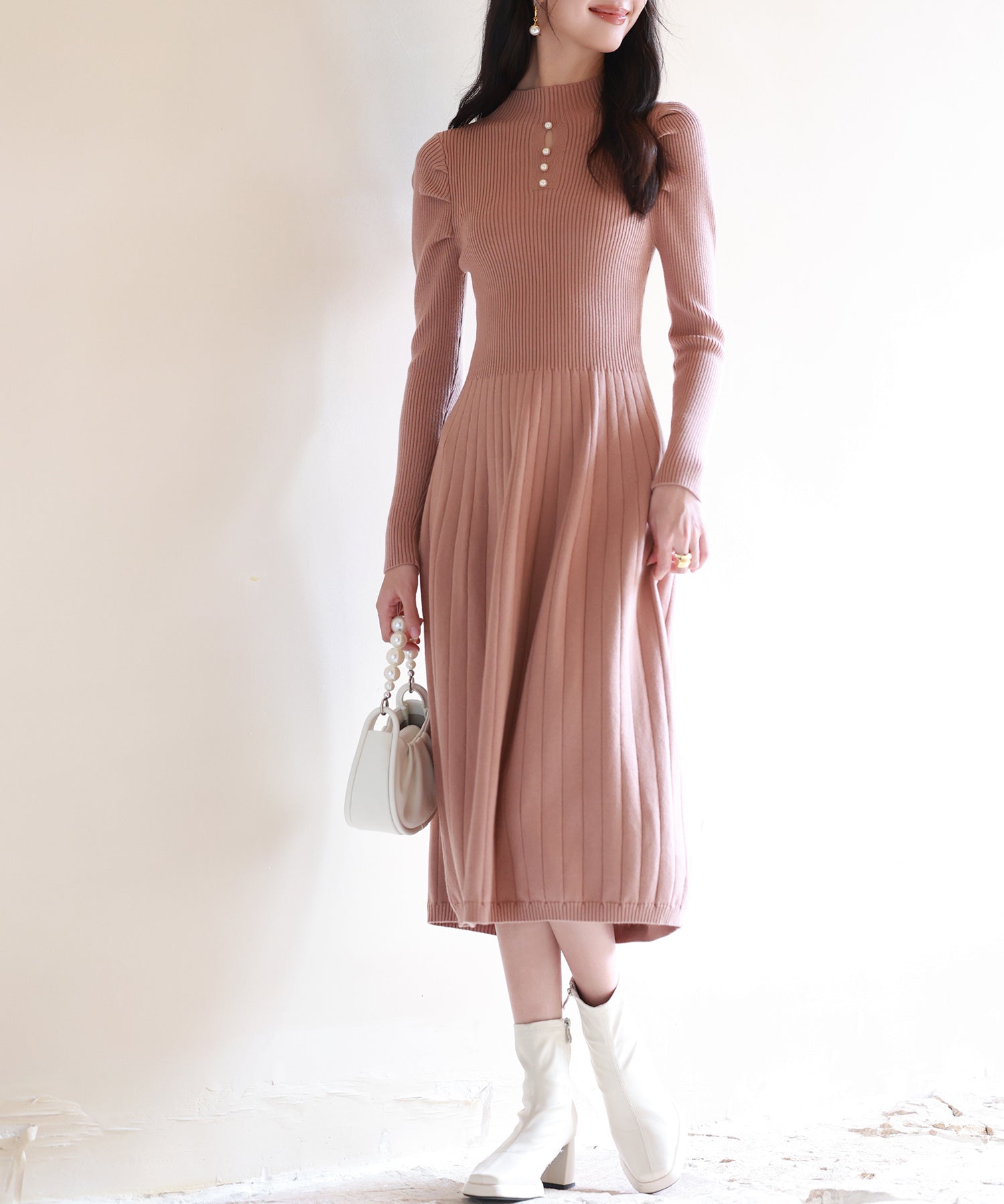 プチハイネックミモレ丈ワンピースsdpxyf2978 ブラウン