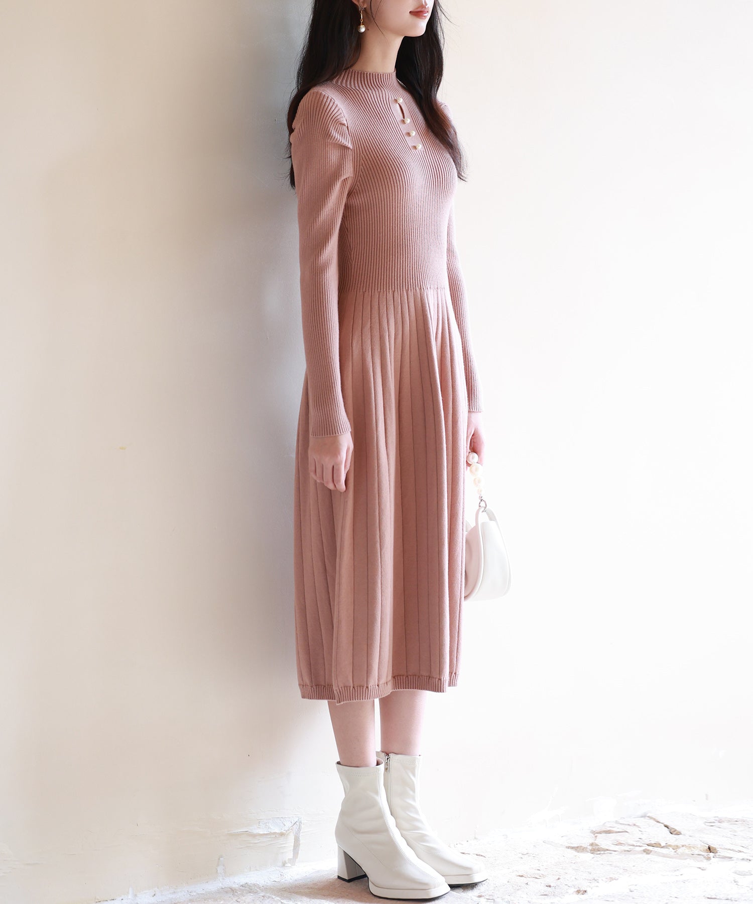 プチハイネックミモレ丈ワンピースsdpxyf2978 ブラウン