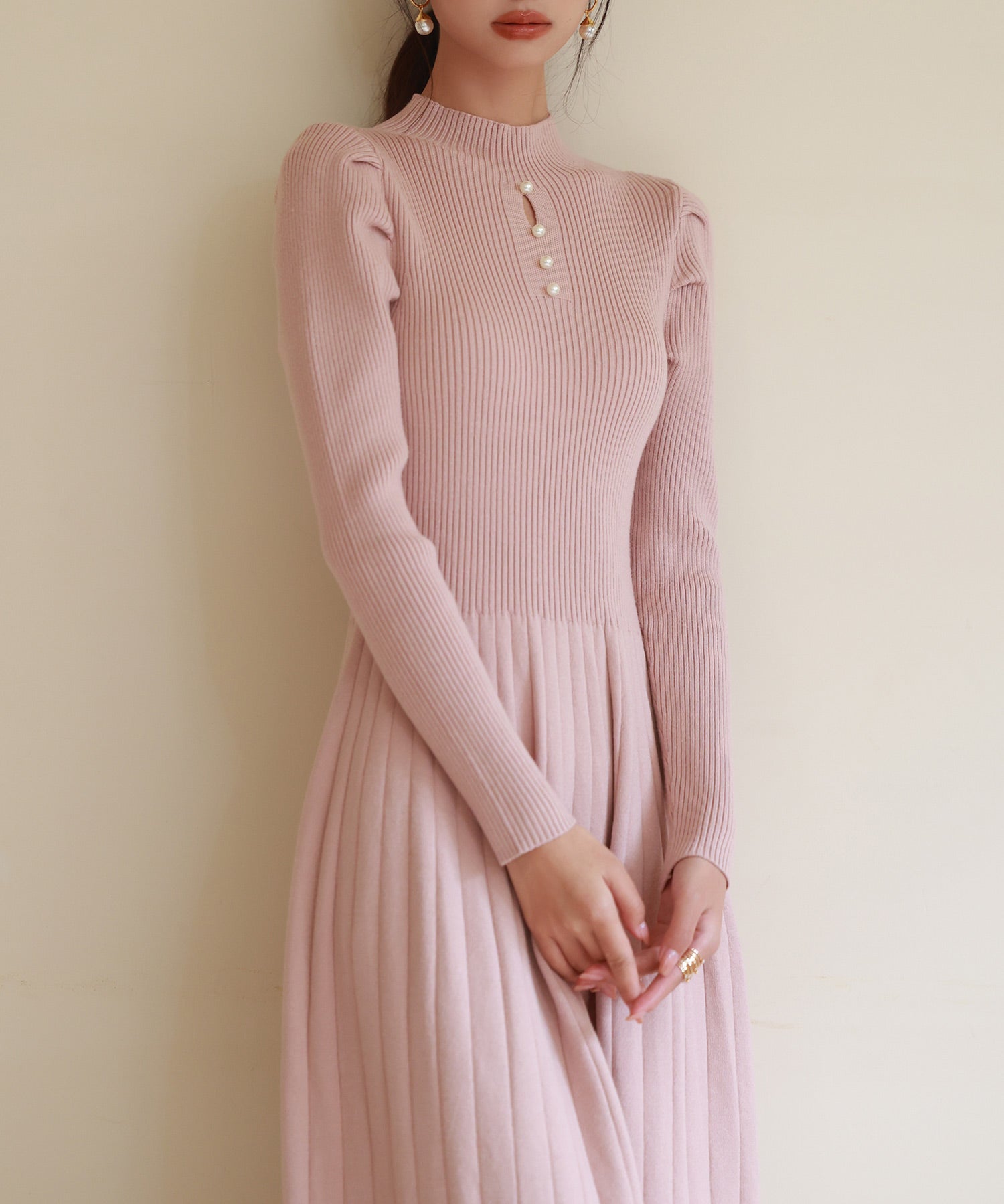 プチハイネックミモレ丈ワンピースsdpxyf2978 ピンク