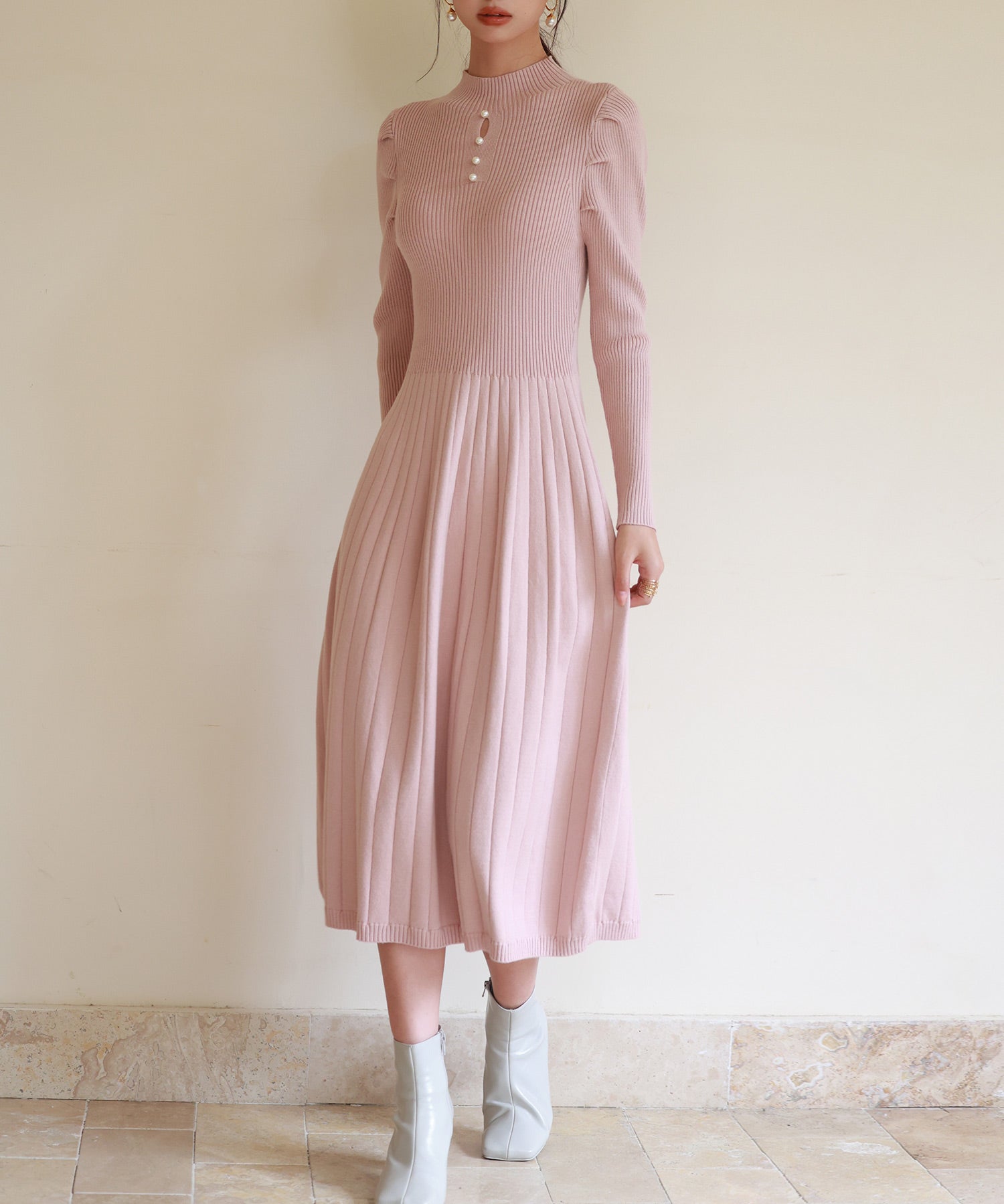 プチハイネックミモレ丈ワンピースsdpxyf2978 ピンク