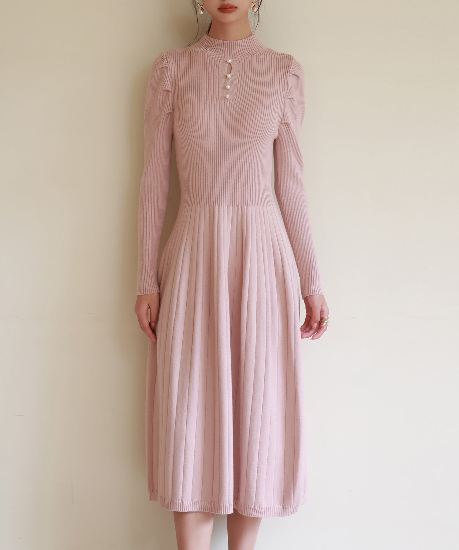 プチハイネックミモレ丈ワンピースsdpxyf2978 ピンク