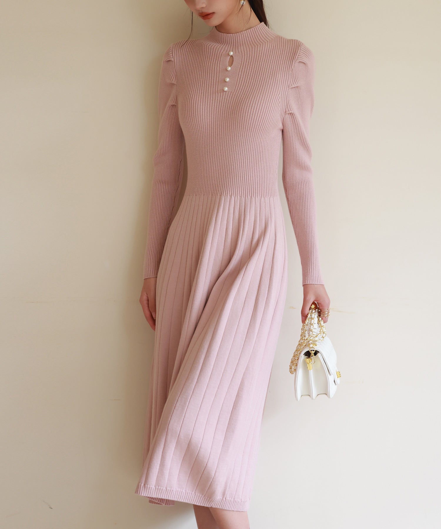 プチハイネックミモレ丈ワンピースsdpxyf2978 ピンク