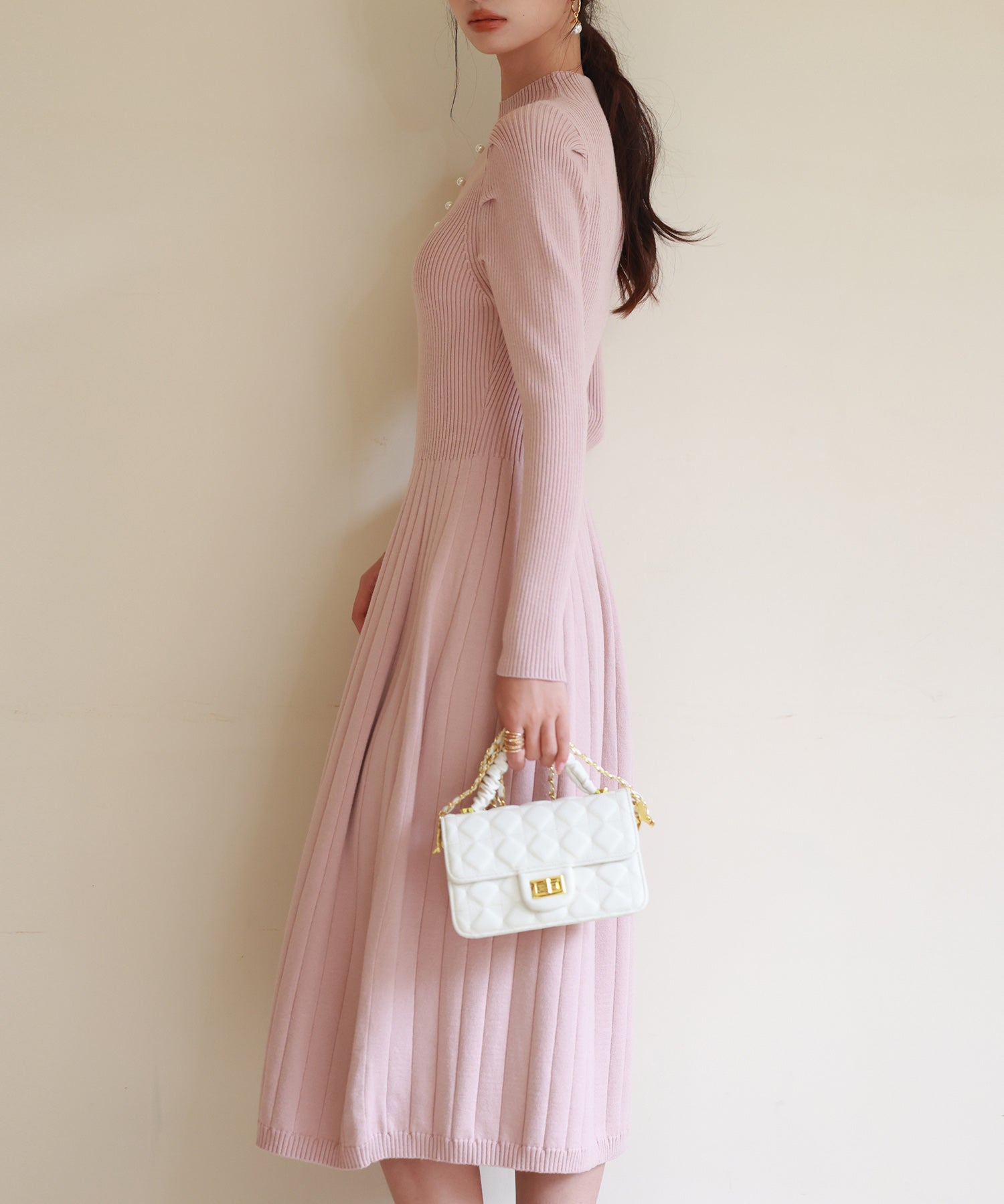 プチハイネックミモレ丈ワンピースsdpxyf2978 ピンク