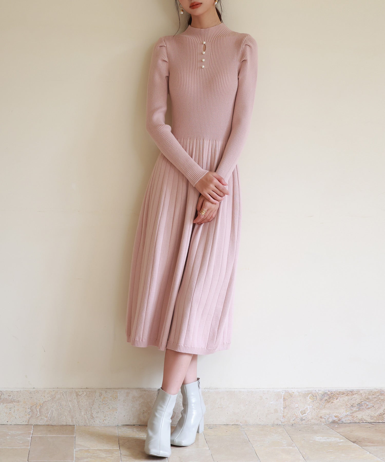 プチハイネックミモレ丈ワンピースsdpxyf2978 ピンク