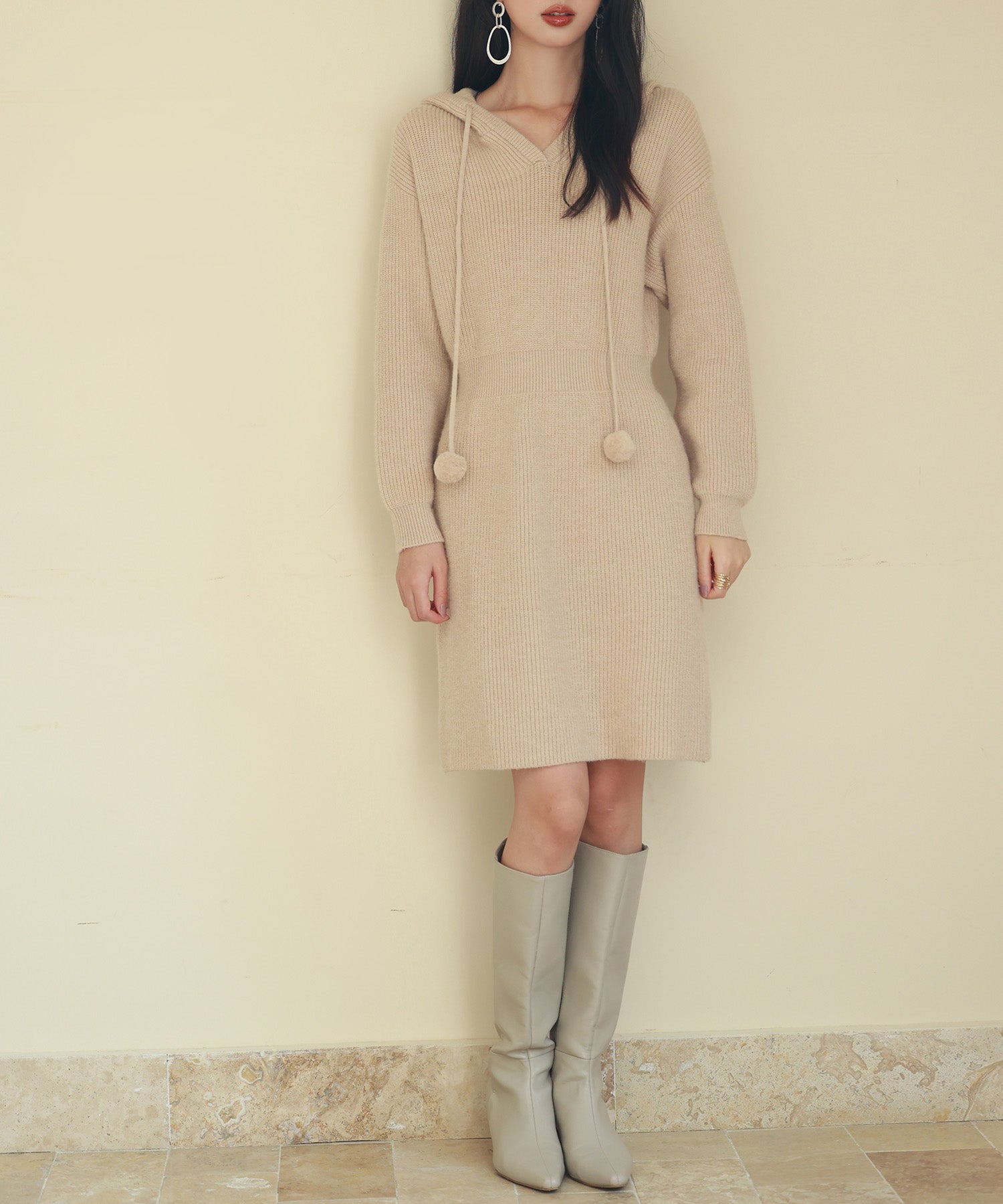 フード付きニット編みミニワンピースsdpxyf2985-103-14