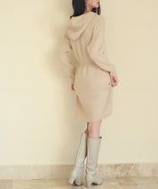 フード付きニット編みミニワンピースsdpxyf2985 ベージュ