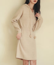 フード付きニット編みミニワンピースsdpxyf2985 ベージュ