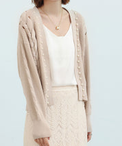 パール編み込みドロップショルダーニットカーディガンsdpxyf2995 ベージュ