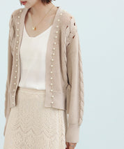 パール編み込みドロップショルダーニットカーディガンsdpxyf2995 ベージュ