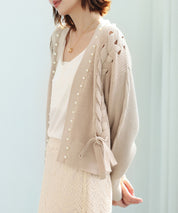 パール編み込みドロップショルダーニットカーディガンsdpxyf2995 ベージュ