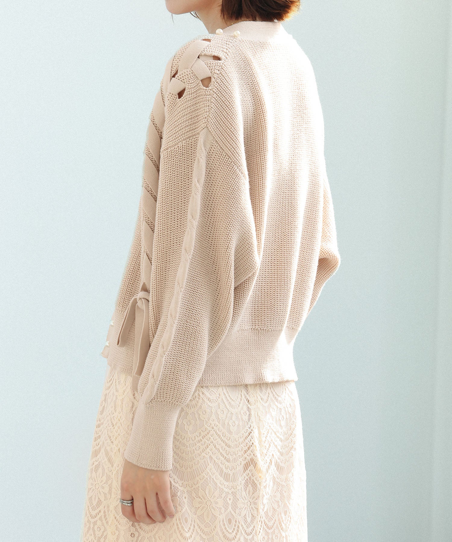 パール編み込みドロップショルダーニットカーディガンsdpxyf2995 ベージュ