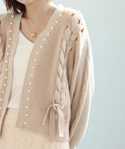 パール編み込みドロップショルダーニットカーディガンsdpxyf2995 ベージュ