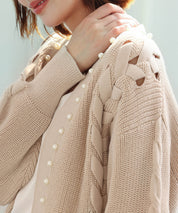 パール編み込みドロップショルダーニットカーディガンsdpxyf2995 ベージュ