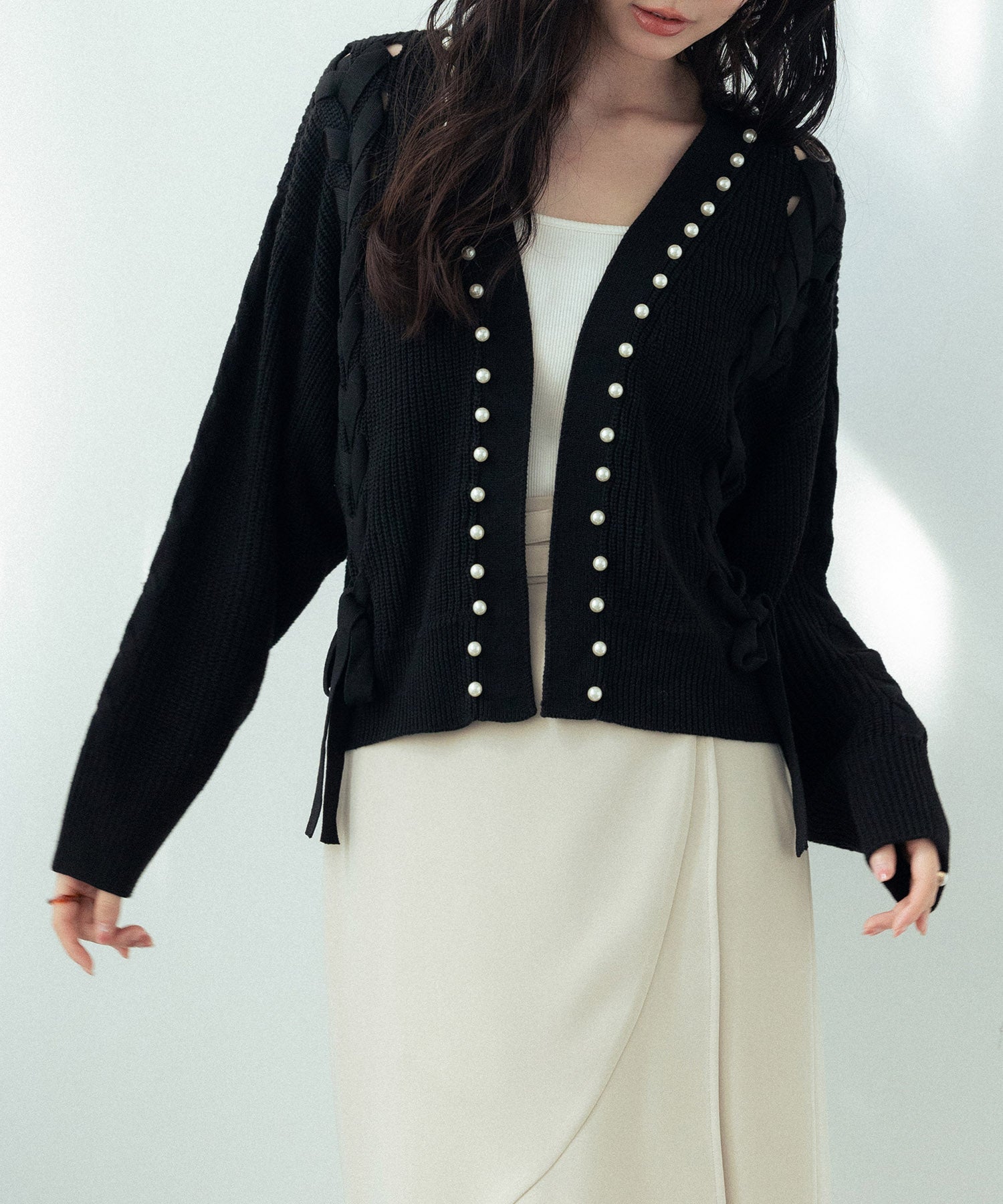 パール編み込みドロップショルダーニットカーディガンsdpxyf2995-103-8
