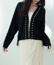 パール編み込みドロップショルダーニットカーディガンsdpxyf2995-103-8