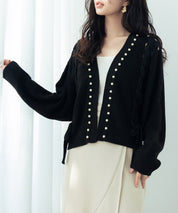 パール編み込みドロップショルダーニットカーディガンsdpxyf2995 ブラック